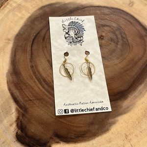 Handmade gold tone feather earrings